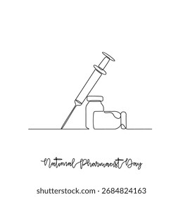 One continuous line drawing of National Pharmacist Day vector illustration. National Pharmacist Day theme design concept in simple linear continuous line. Great design for healthcare social campaign.