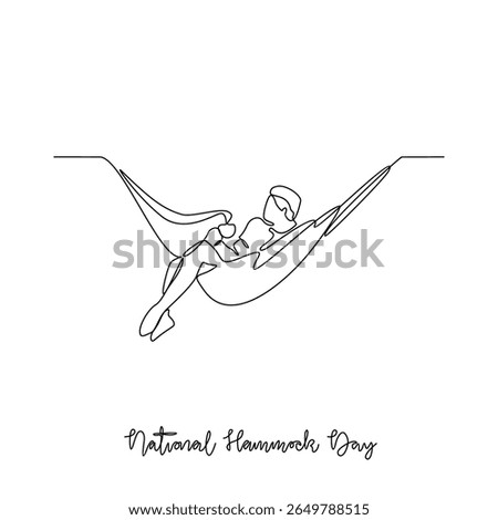 One continuous line drawing of National Hammock Day vector illustration. National Hammock Day themes design concept in simple linear continuous line. Suitable design for campaign and design asset.