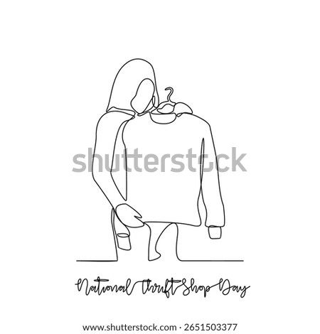 One continuous line drawing of National Thrift Shop Day vector illustration. National Thrift Shop Day themes design concept in simple linear continuous line.  Great for campaign and business purpose.