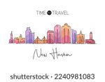 One continuous line drawing of New Haven city skyline, Connecticut. Beautiful landmark. World landscape tourism travel home wall decor poster print. Stylish single line draw design vector illustration