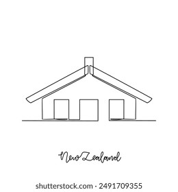 One continuous line drawing of New Zealand traditional house vector illustration. Country traditional house in simple linear style vector design concept. Historical education for all students people.