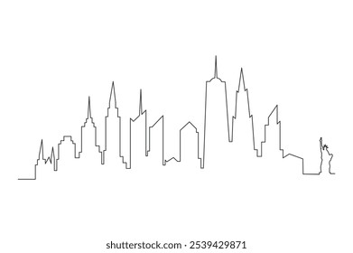 Dibujo de una línea continua del Nuevo horizonte de la ciudad de York, Estados Unidos de América. Hermoso Lugar famoso de la ciudad. Vacaciones de paisaje mundial. Vector de diseño de dibujo de línea simple de trazo con estilo editable 