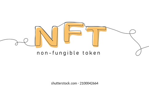 One continuous line drawing of NFT non-fungible token. Blockchain technology in digital crypto art, computer illustration, design. Vector illustration