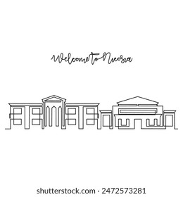 One continuous line drawing of Nicosia skyline vector illustration. Modern city in Europe in simple linear style vector design concept. One of big city in Cyprus. Iconic architectural building design.