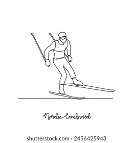 One continuous line drawing of Nordic Combined sports vector illustration. Nordic Combined sports design in simple linear continuous style vector concept. Sports themes design for your asset design.