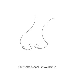 One continuous line drawing of nose . Single line of nose vector illustration