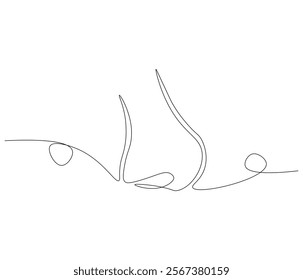 One continuous line drawing of nose . Single line of nose vector illustration