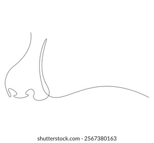 One continuous line drawing of nose . Single line of nose vector illustration