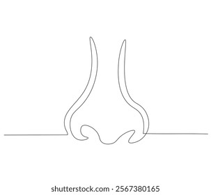 One continuous line drawing of nose . Single line of nose vector illustration