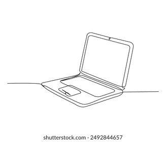 One continuous line drawing Notebook or Laptop. Notebook simple outline vector illustration.