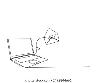 One continuous line drawing Notebook with mail envelope. Notebook simple outline vector illustration.