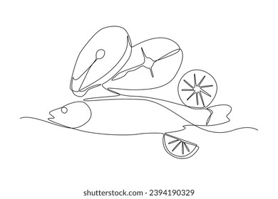 Eine durchgehende Zeichnung von Nutrition Food. Konzept für Ernährung und Gesundheit. Doodle Vektorgrafik im einfachen linearen Stil.