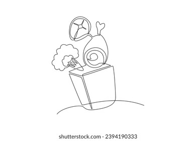 One continuous line drawing of Nutrition Food. Food and health concept. Doodle vector illustration in simple linear style.