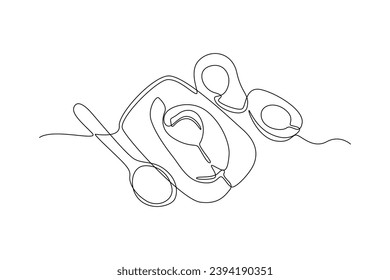 One continuous line drawing of Nutrition Food. Food and health concept. Doodle vector illustration in simple linear style.