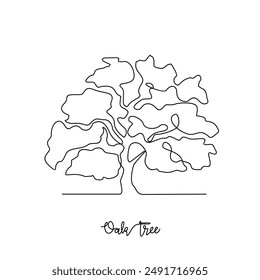 Una línea continua de dibujo de Ilustración vectorial de roble. Árbol de plantas en concepto de diseño de Vector de estilo lineal simple. Educación vegetal y de la naturaleza para estudiantes. presentación de diseño de Educación