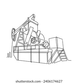 Un trazado continuo de un equipo de perforación petrolífera en la ilustración de vectores de la industria del petróleo y el gas en tierra. Concepto de diseño de petróleo y gas en tierra. diseño de petróleo y gas adecuado para su activo.