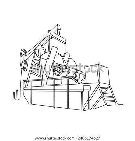One continuous line drawing of a oil drilling equipment in the onshore oil and gas industry vector illustration. Oil and gas onshore design concept. oil and gas design suitable for your asset.