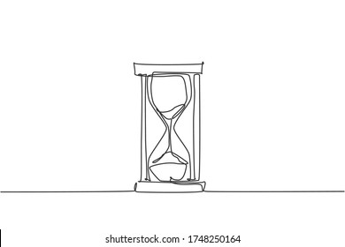 One continuous line drawing of old classic hourglass. Sand glass for showing deadline time at business metaphor concept. Trendy single line draw design vector graphic illustration