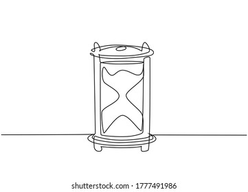 One continuous line drawing of old classic hourglass to tell the time. Vintage retro time sand glass, timepiece concept. Single line draw design vector graphic illustration