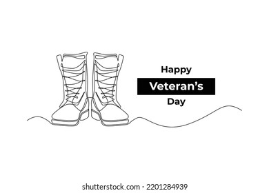 One continuous line drawing of Old military combat boots. Veterans day concept. Single line draw design vector graphic illustration.