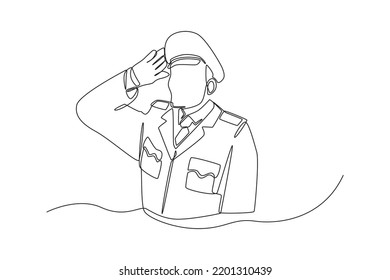 One continuous line drawing of an old veteran with a respectful position. Veterans day concept. Single line draw design vector graphic illustration.