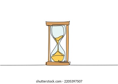 One continuous line drawing of old classic hourglass. Sand glass for showing deadline time at business metaphor concept. Trendy single line draw design vector graphic illustration