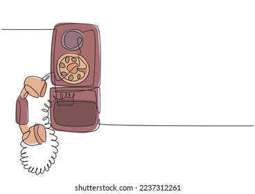 One continuous line drawing of old vintage analog wall telephone to communicate. Retro classic telecommunication device concept single line graphic draw design vector illustration