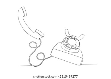 One continuous line drawing of old vintage antique analog desk telephone to communicate. Retro classic telecommunication device concept single line draw graphic design vector illustration