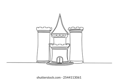 Una línea continua que dibuja el castillo viejo. ilustración del arte de la sola línea del castillo.