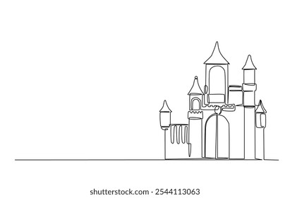 Uma linha contínua desenhando o velho castelo. castelo ilustração de arte de linha única.