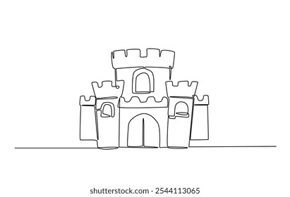 Una línea continua que dibuja el castillo viejo. ilustración del arte de la sola línea del castillo.