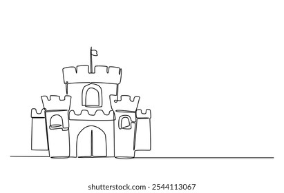 Una línea continua que dibuja el castillo viejo. ilustración del arte de la sola línea del castillo.