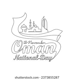 One continuous line drawing of Oman National Day Vector Illustration on November 18th. Oman National Day design in simple linear style. Oman national Day design concept illustration.