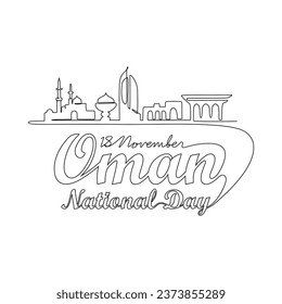 One continuous line drawing of Oman National Day Vector Illustration on November 18th. Oman National Day design in simple linear style. Oman national Day design concept illustration.