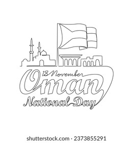 Eine durchgehende Zeichnung der Oman National Day Vector Illustration am 18. November. Oman National Day Design in einfachem linearen Stil. Oman National Day of South Africa Design Concept Illustration.