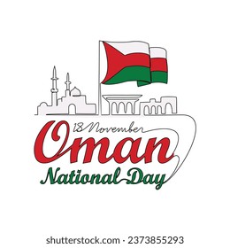 One continuous line drawing of Oman National Day Vector Illustration on November 18th. Oman National Day design in simple linear style. Oman national Day design concept illustration.