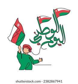 One continuous line drawing of Oman National Day with white background concept. Oman National Day in simple linear style vector illustration. Arabic Translate : Oman National Day