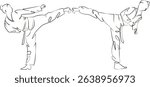 One continuous line drawing on white isolated background. Minimalism linear illustration. person, sport, adult, athlete, art, woman, lifestyle, fighting, karate, taekwondo