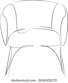 One continuous line drawing on white isolated background. Minimalism linear illustration. armchair, design, comfortable, furniture, seat, style, background, luxury, chair, modern