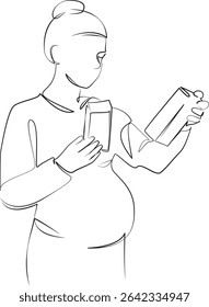One continuous line drawing on white isolated background. Minimalism linear illustration. lifestyles, medicine, pregnant, adult, healthcare and medicine, women, mother, medicine syrup