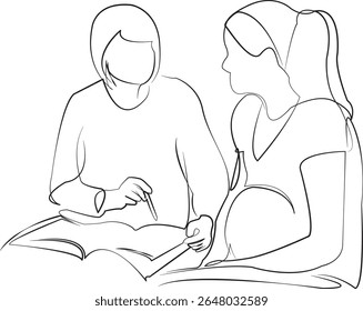 Un dibujo de línea continua sobre fondo aislado blanco. Ilustración lineal de minimalismo. mujer, médico, cuidado, embarazada, obstetra, hospital, paciente, medicina, hablando, mujer
