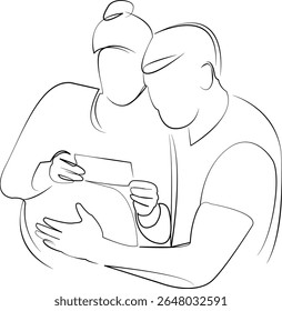 One continuous line drawing on white isolated background. Minimalism linear illustration. person, mother, father, ultrasound, family, husband, wife, looking, man, pregnant