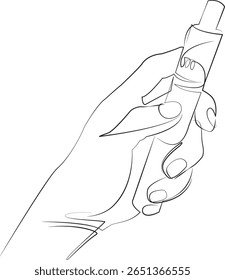 Um desenho de linha contínua sobre fundo branco isolado. Minimalismo ilustração linear. fumaça, cigarro, nicotina, mão, pessoa, vício, estilo de vida, eletrônico, alternativo, dispositivo