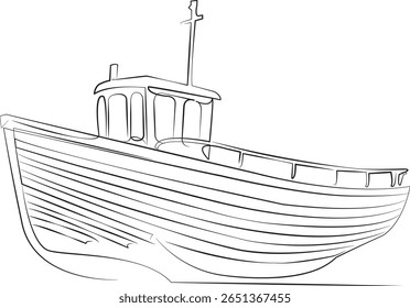 One continuous line drawing on white isolated background. Minimalism linear illustration. ship, sail, sailboat, sailing, sea, sky, travel, yacht, water, vessel