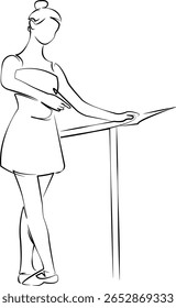One continuous line drawing on white isolated background. Minimalism linear illustration. dancer, ballet, grace, indoor, art, lifestyle, dance, practicing, active