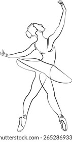 Um desenho de linha contínua sobre fundo branco isolado. Minimalismo ilustração linear. balé, graça, pessoa, dançarino, elegância, dança, desempenho, intérprete, pose, bailarina