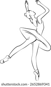 Um desenho de linha contínua sobre fundo branco isolado. Minimalismo ilustração linear. balé, performance, pessoa, mulher, dançarina, dança, habilidade, adulto, bailarina, equilíbrio
