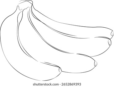 Um desenho de linha contínua sobre fundo branco isolado. Minimalismo ilustração linear. banana, fruta, cacho, amarelo, comida, orgânico, maduro, lanche, natureza, frescura