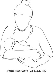 Um desenho de linha contínua sobre fundo branco isolado. Minimalismo ilustração linear. mãe, filho, recém-nascido, aleitamento materno, cuidado, maternidade, bebê, filho, mama
