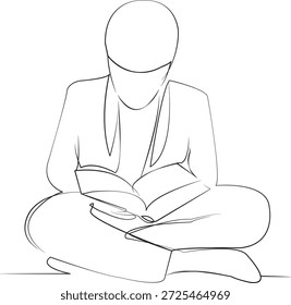 Um desenho de linha contínua sobre fundo branco isolado. Minimalismo ilustração linear. koran, pessoa, deus, oração, livro, religioso, homem, muçulmano, ramadã, religião